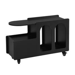 Ecooso - Mobile End Table with lockable wheels, Cream Style Side Table with Storage Drawer, Multi-layer Storage - Black