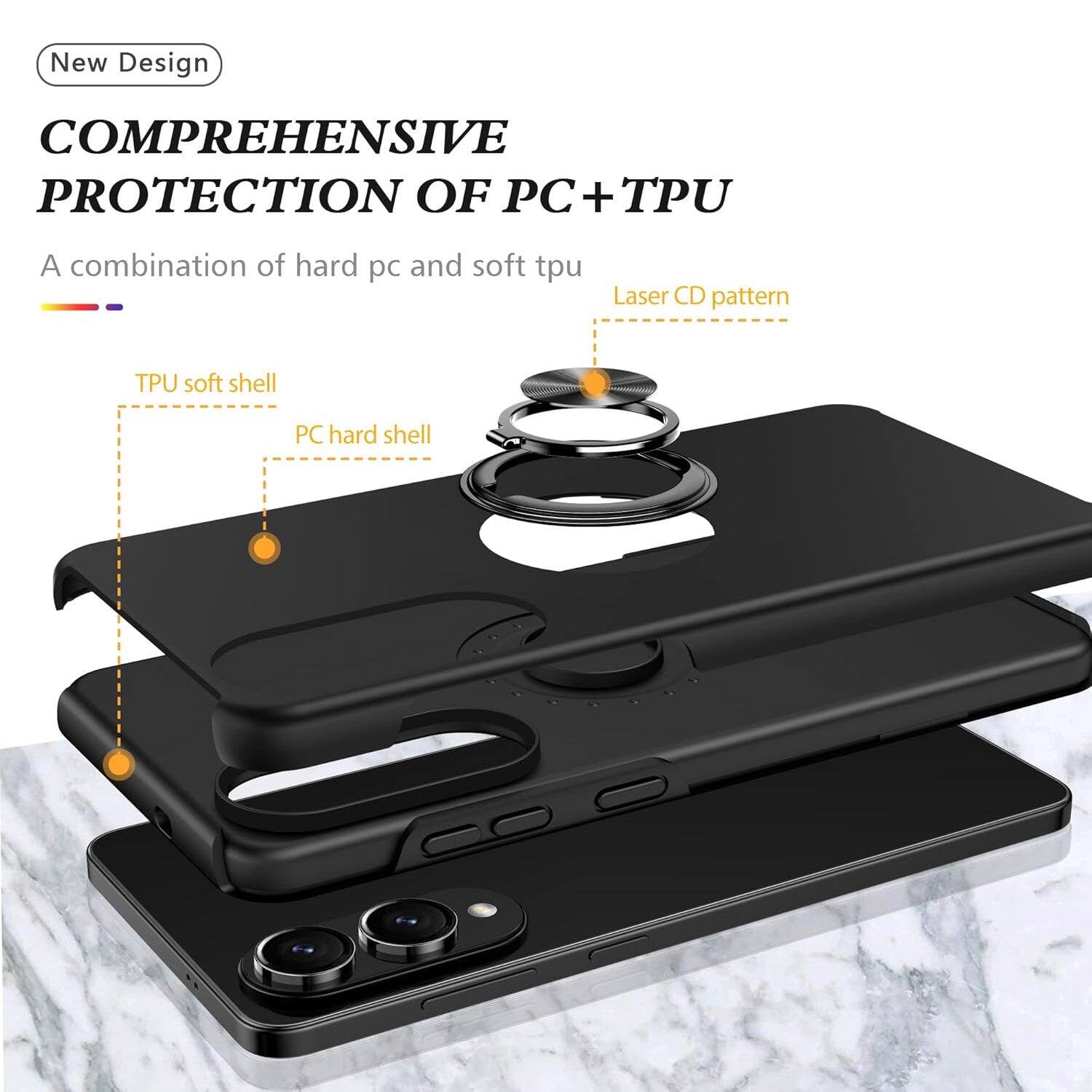 New Design  
COMPREHENSIVE PROTECTION OF PC + TPU  
A combination of hard pc and soft tpu  

TPU soft shell  
PC hard shell  
Laser CD pattern