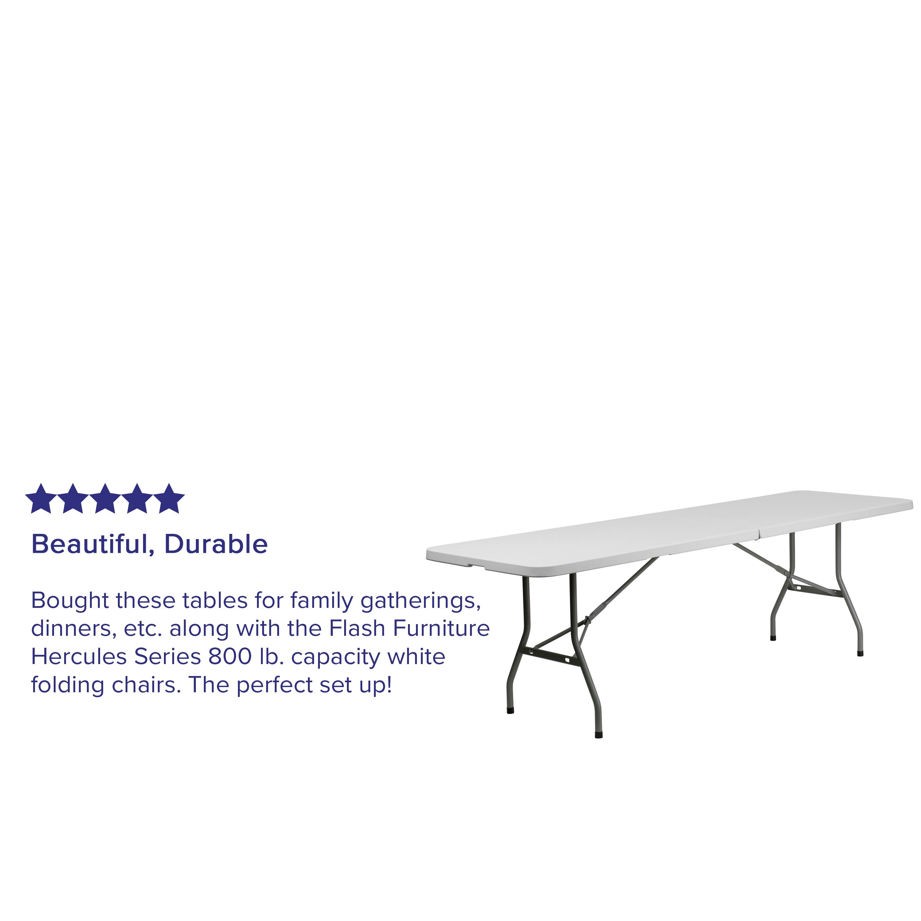 Beautiful, Durable

Bought these tables for family gatherings, dinners, etc. along with the Flash Furniture Hercules Series 800 lb. capacity white folding chairs. The perfect set up!