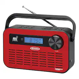 Jensen - Portable Digital AM/FM Weather Radio JEP-250, Weather Alert, 2-Way Charging - Red