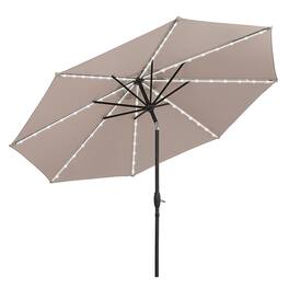 Ainfox - 10ft Led Light Bar Patio Umbrella With Umbrella Base For Market,Yard,Lawn Etc - Khaki
