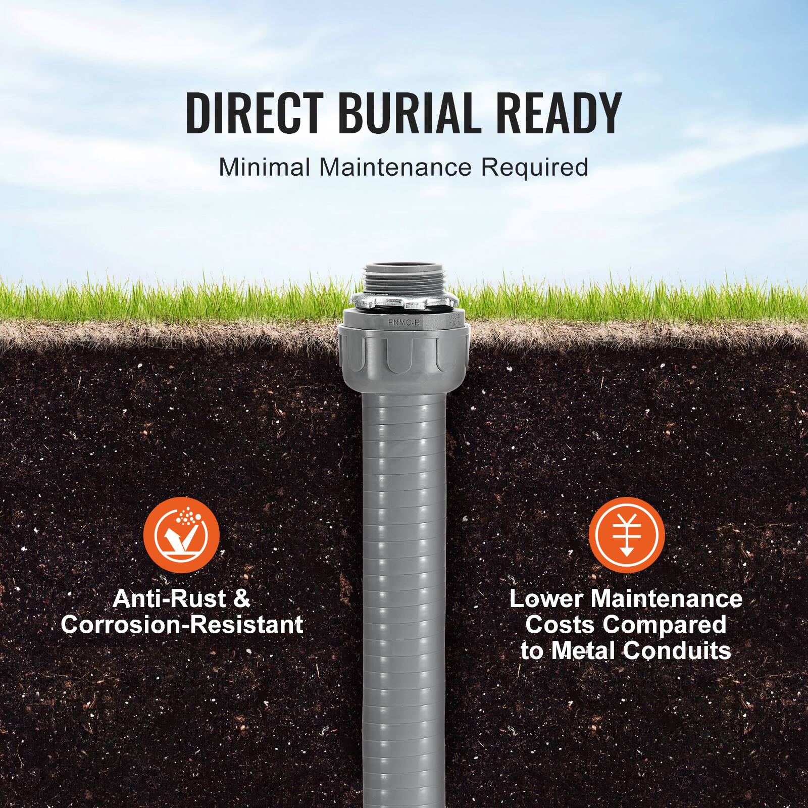 DIRECT BURIAL READY  
Minimal Maintenance Required  

Anti-Rust & Corrosion-Resistant  

Lower Maintenance Costs Compared to Metal Conduits