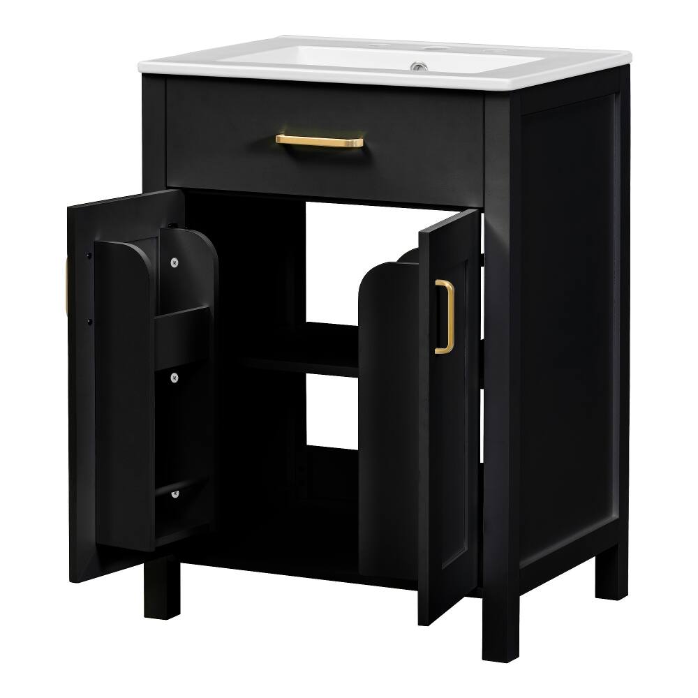 Alt View 10. Loheer - Loheer 24 inch bathroom vanity combo Black Solid Wood Freestanding Cabinet with Ceramic Sink - Black.