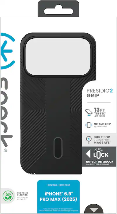 Speck - Presidio2 Grip Case with ClickLock for Apple iPhone 17 Pro Max - Black Speck - Presidio2 Grip Case with ClickLock for Apple iPhone 17 Pro Max - Black