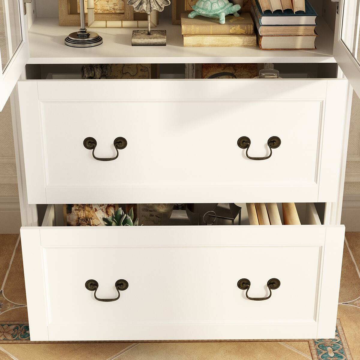 Alt View 8. Famapy - Famapy Glass - Door Bookcase Cabinet - Adjustable Shelves & Drawer Storage, Ideal for Living Room & Study - White.