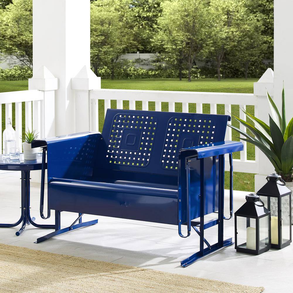 Alt View 6. Crosley Furniture - Bates Retro Outdoor Loveseat Glider - Navy Gloss.