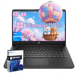 HP - 14" HD Laptop - Intel Celeron N4120 - 4GB RAM - 128GB eMMC - Windows 11 Pro - Jet Black