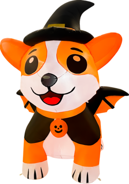 GOOSH Inflatables - GOOSH 5.2FT Inflatable Halloween Dog with Witch Hat and Cape – Light-Up Yard Decoration - Orange
