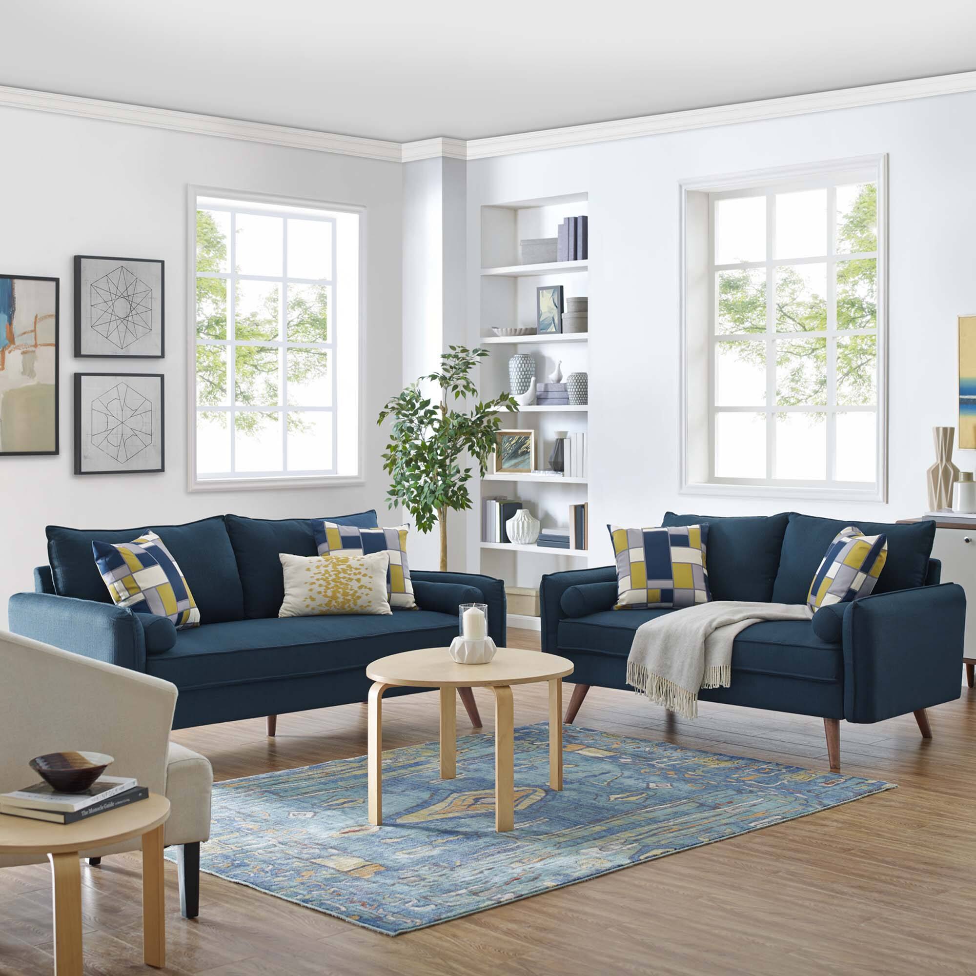 Alt View 2. Modway - Revive Upholstered Fabric Sofa and Loveseat Set by Modway - Blue.