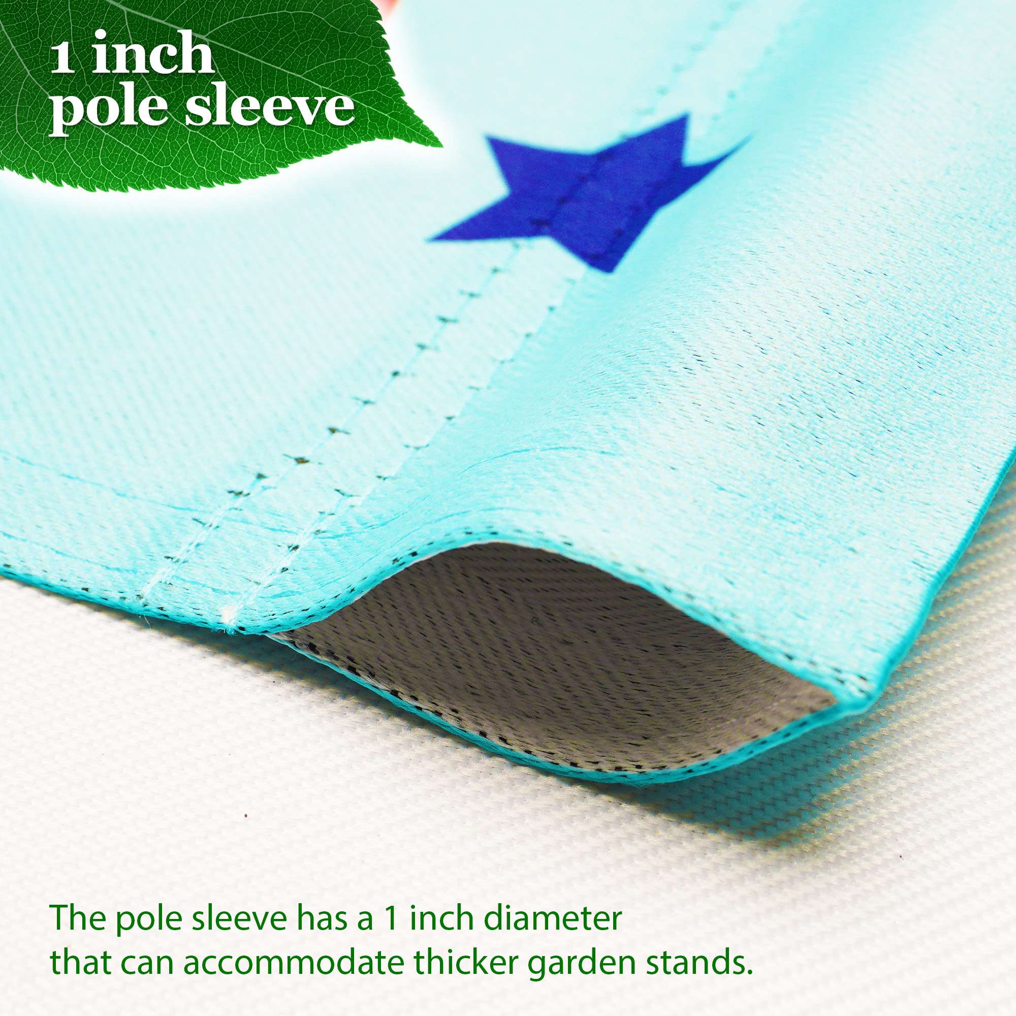 1 inch pole sleeve

The pole sleeve has a 1 inch diameter that can accommodate thicker garden stands.