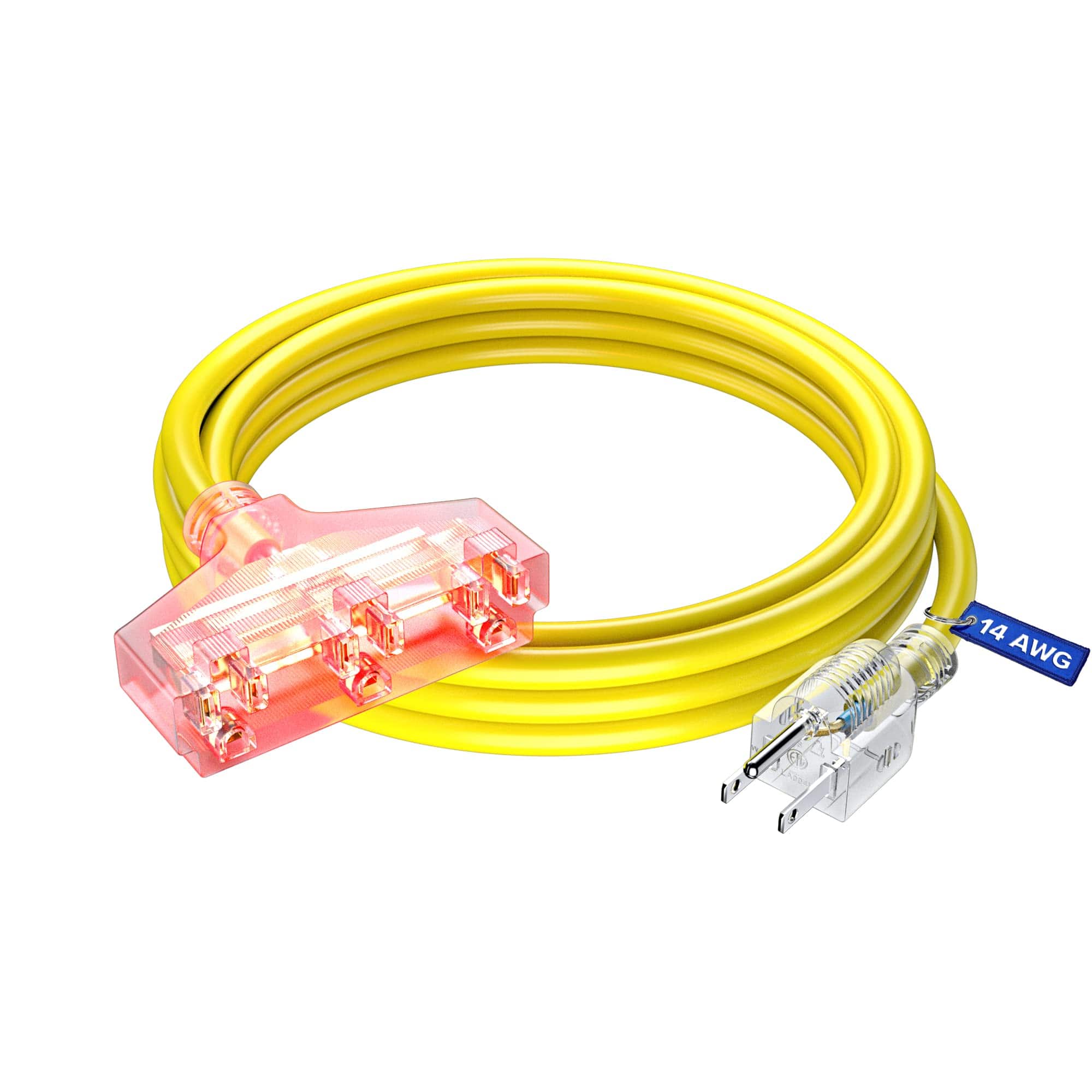 Maximm - Extension Cord 10 ft, Extension Cord with Multiple Outlets, SJTW 14 Gauge ETL Listed - Yellow