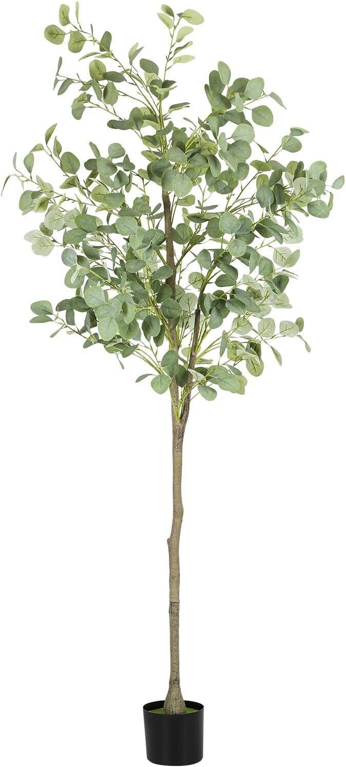 Front. Oumilen - 6FT Tall Fake Potted Tree Silk Faux Eucalyptus Tree with Plastic Nursery Pot, Artificial Plants for Home Office Indoor.