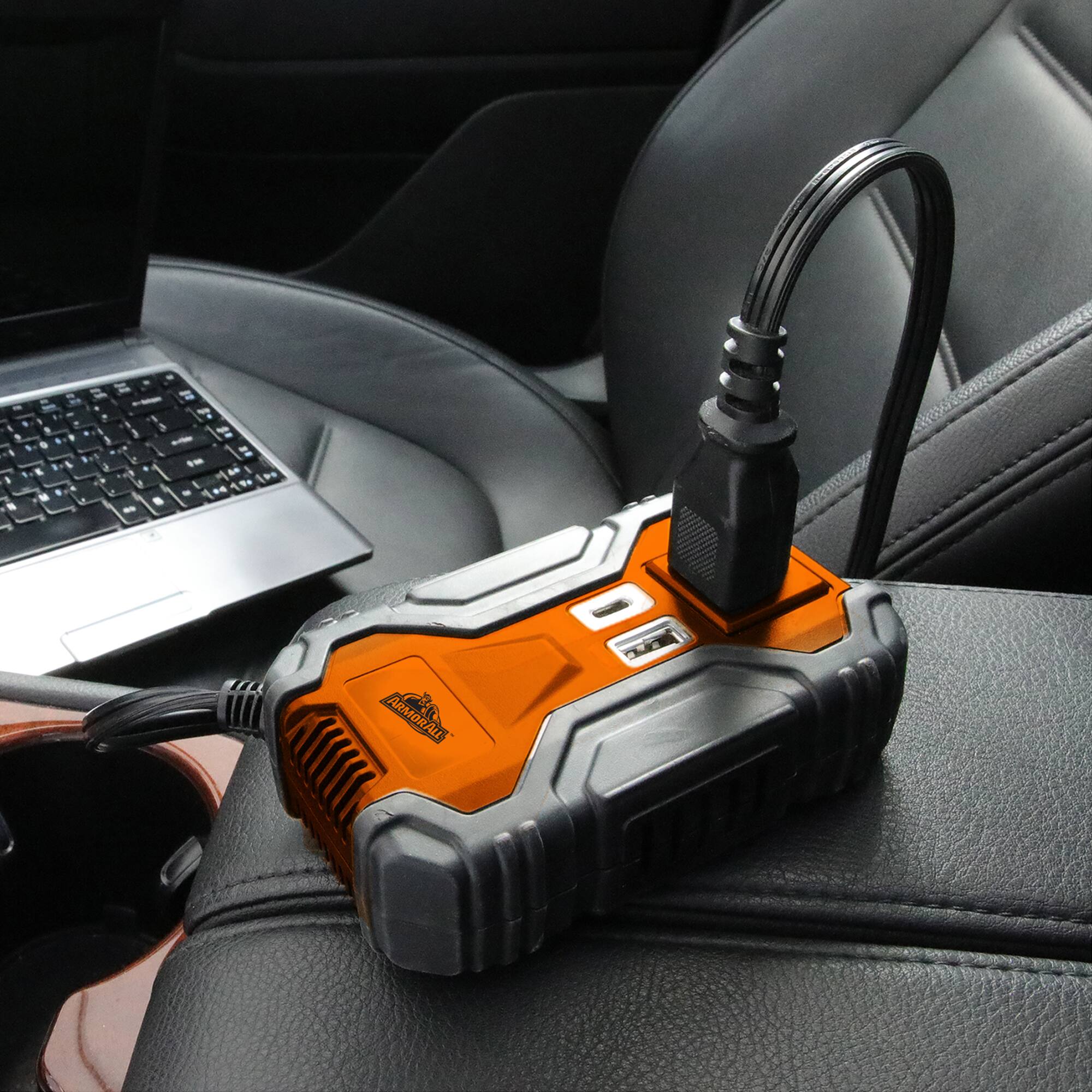 Angle. Armor All - Armor All 120W Premium Power Inverter with 2 USB Ports, USB and USB -C - Black.