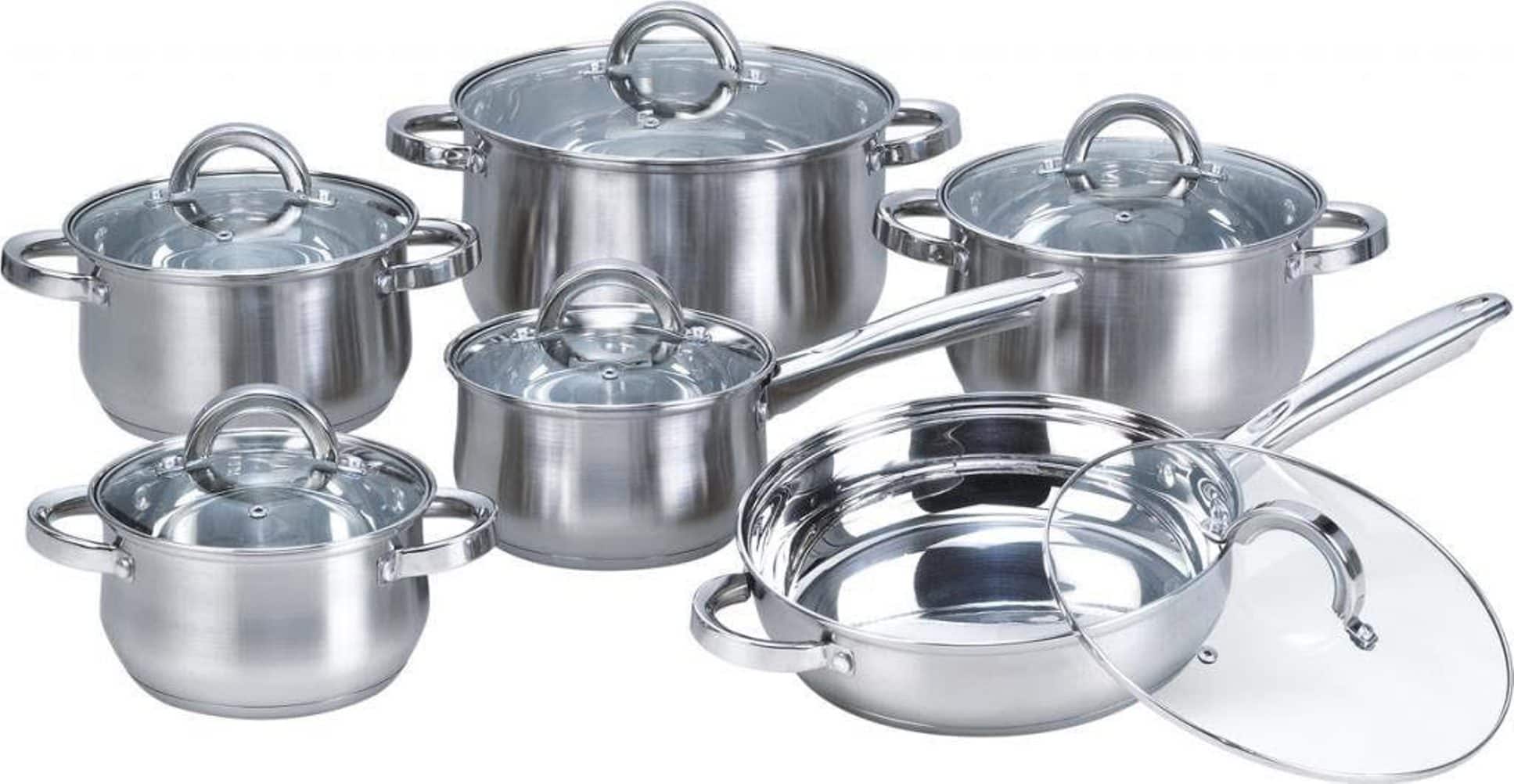 Heim Concept - 12-Piece Stainless Steel Cookware Sets with Glass Lid - Silver