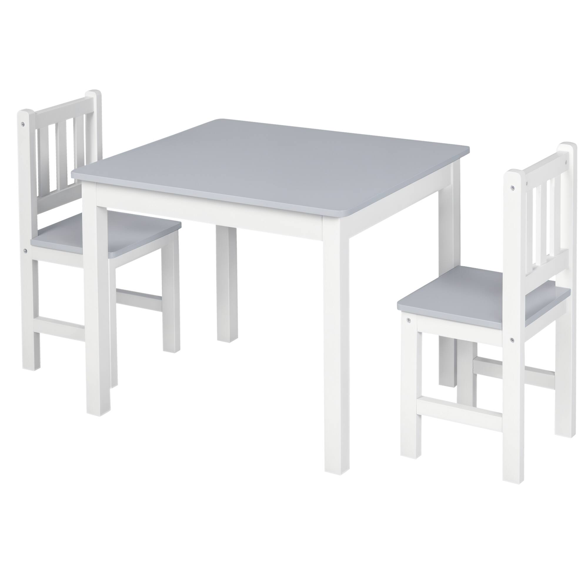 Front. Qaba - Kids 3 Piece Table and Chair Set Ideal for Arts, Meals, Lightweight Wooden Homework Activity Center, Toddlers Age 3+ - Grey.