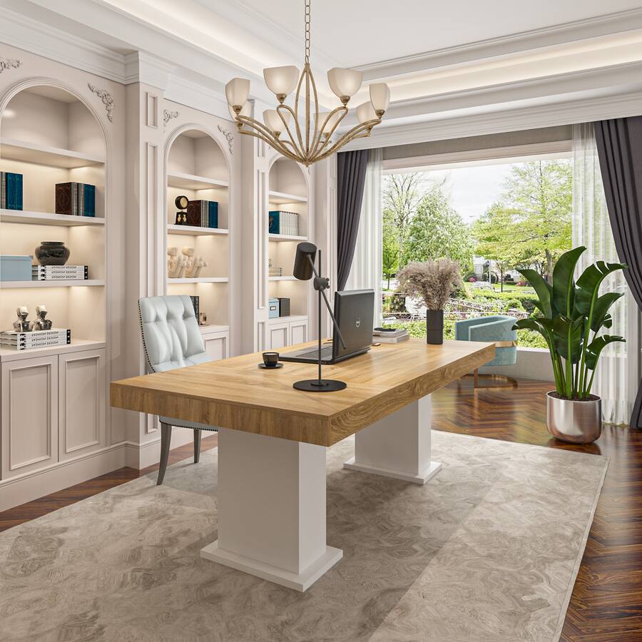 Modern Card Function FUFU & GAGA Modern Office Desk Spacious Workstation for Home ...