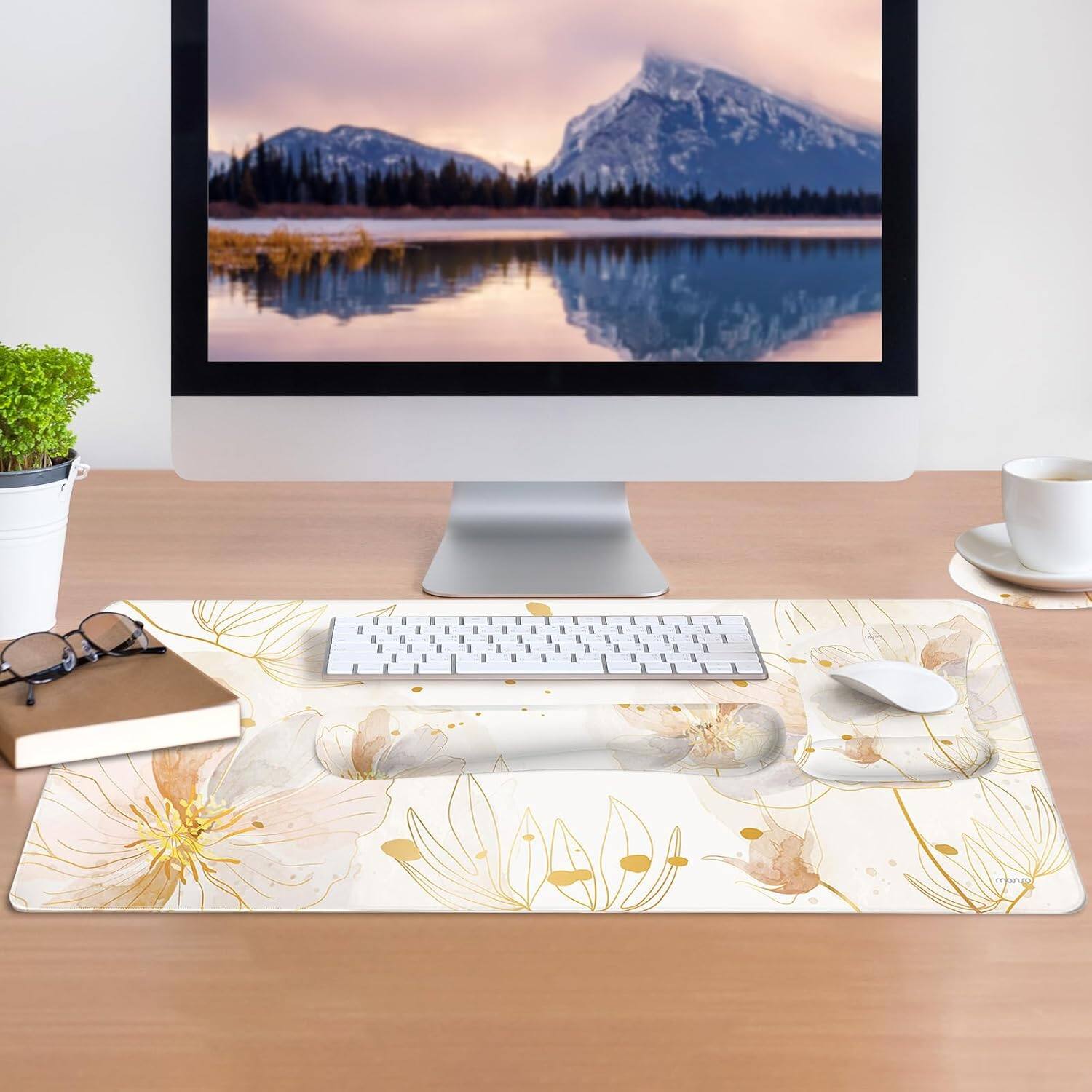Alt View 3. mosiso - 4in1 Large Mouse Pad Set, Keyboard Wrist Rest&Mouse Wrist Rest&Coaster, Extended Desk Pad for Home Office Study Game - H665.