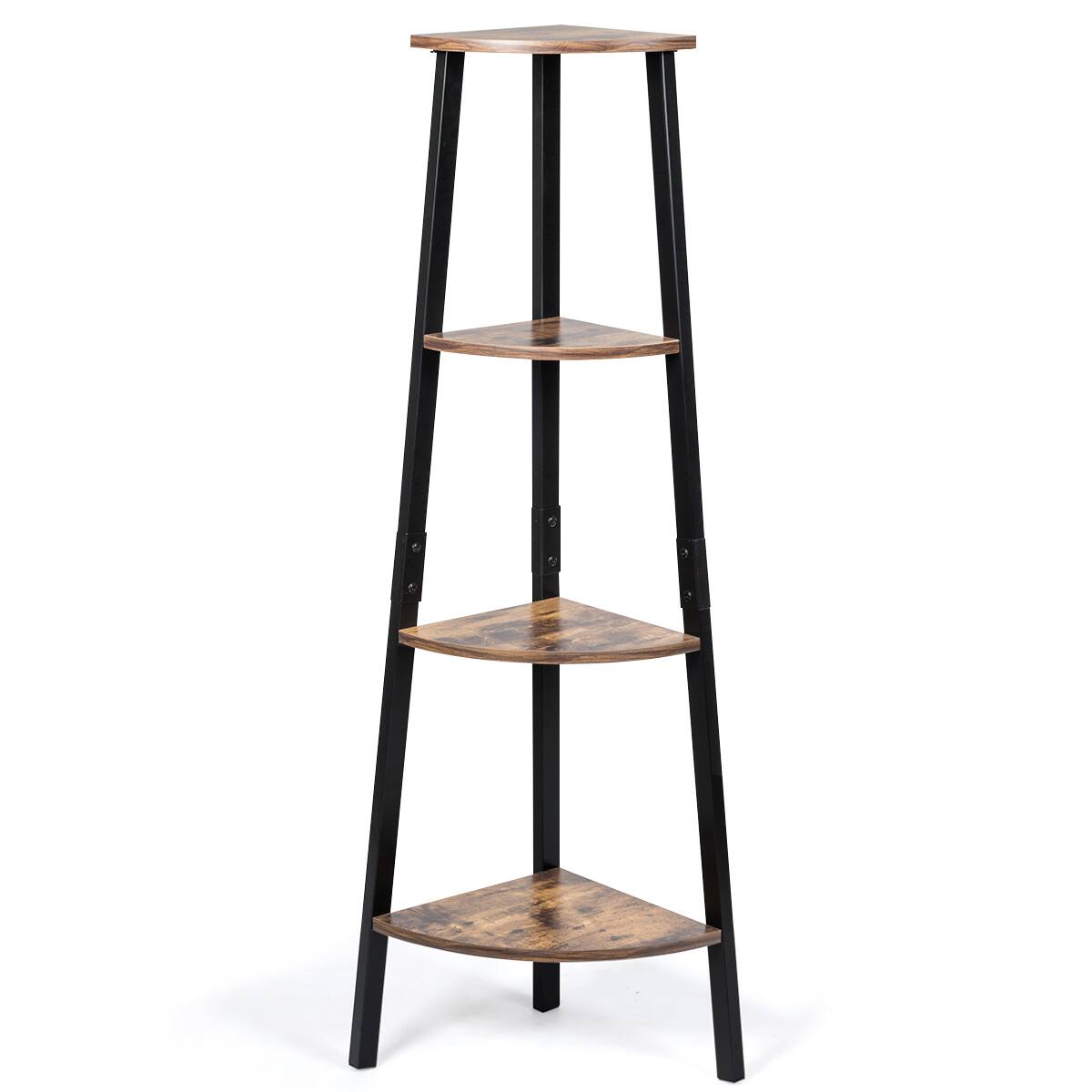 Alt View 9. Costway - Costway 4-Tier Corner Shelf Metal Storage Rack Bookcase Plant Display Stand - Brown + black.