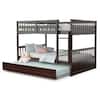 Front. Costway - Costway Full over Full Bunk Bed Platform Wood Bed w/ Trundle & Ladder Rail - Brown.