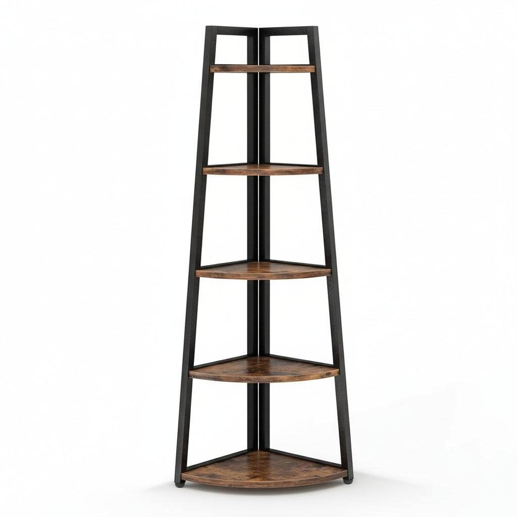 Alt View 4. Tribesigns - Corner Bookshelf with Storage Shelves and Space-Saving Design for Living Room, Home Office and Bedroom - Brown.