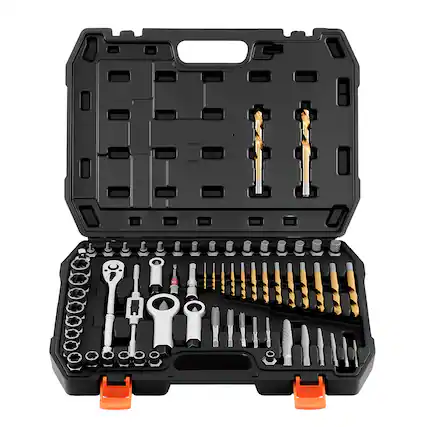 Front. VEVOR - Screw Extractor Set, 63 Pieces, with Nut and Bolt Extractors, Nut Splitters, Taps, Drill Bits, Wrenches, Adapters - Black.
