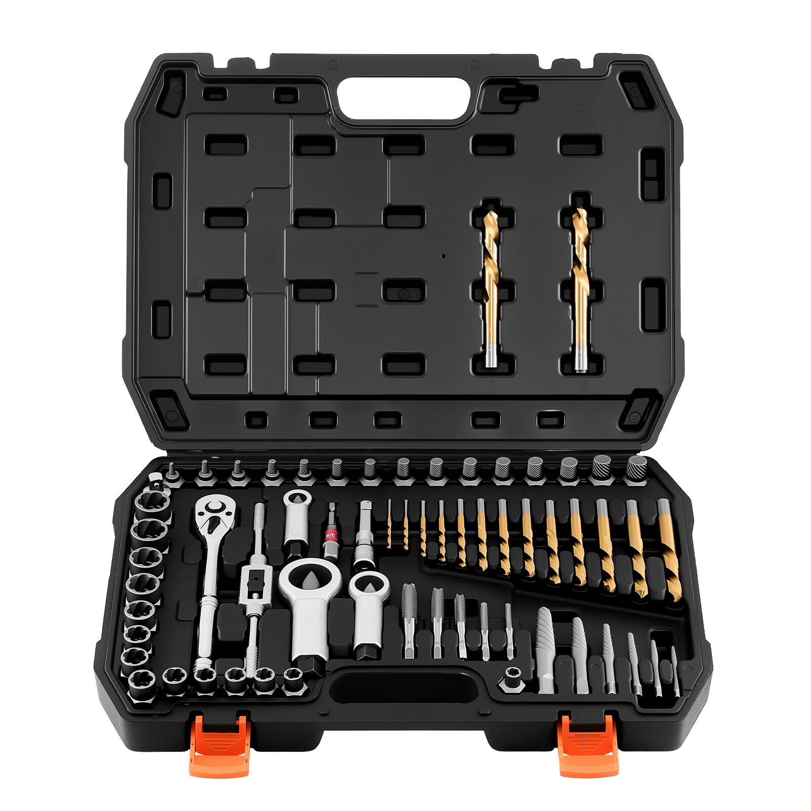 VEVOR - Screw Extractor Set, 63 Pieces, with Nut and Bolt Extractors, Nut Splitters, Taps, Drill Bits, Wrenches, Adapters - Black