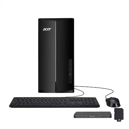 Front. Acer - Acer Aspire Desktop,Intel i5-14400,Intel UHD Graphics,16GB RAM,1TB SSD+160GB Dock Set,Keyboard&Mouse,Win 11,Black - Black.