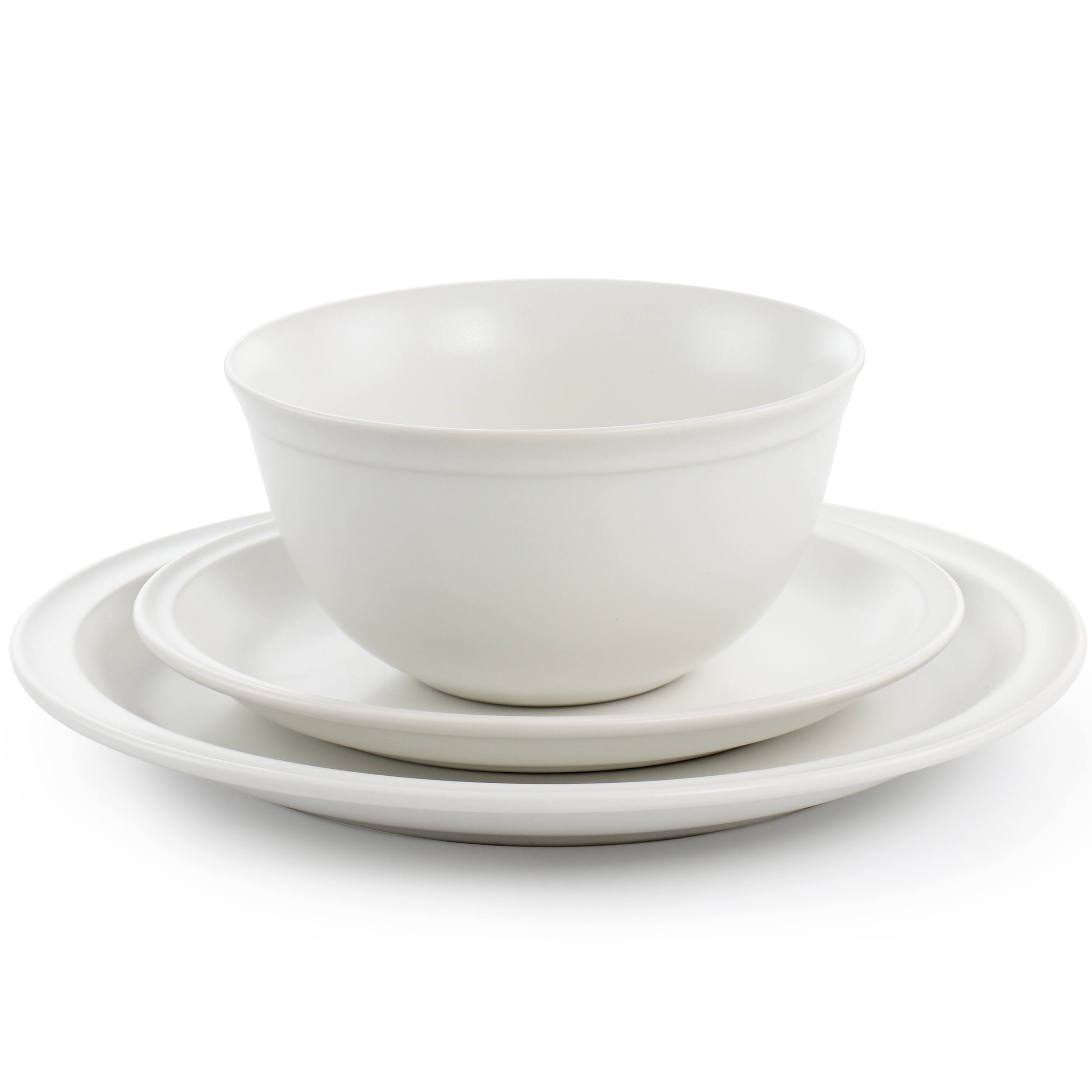 Alt View 1. Gibson - Gibson Home Siam 12 Piece Round Stoneware Dinnerware Set in White - White.
