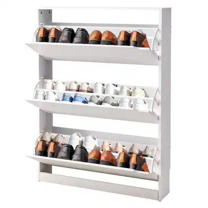 Front. VEVOR - Shoe Cabinet with 3 Flip Drawers,Modern Shoes Storage Cabinet with Anti-Tipping Device, Freestanding Shoe Rack Organizer - White.