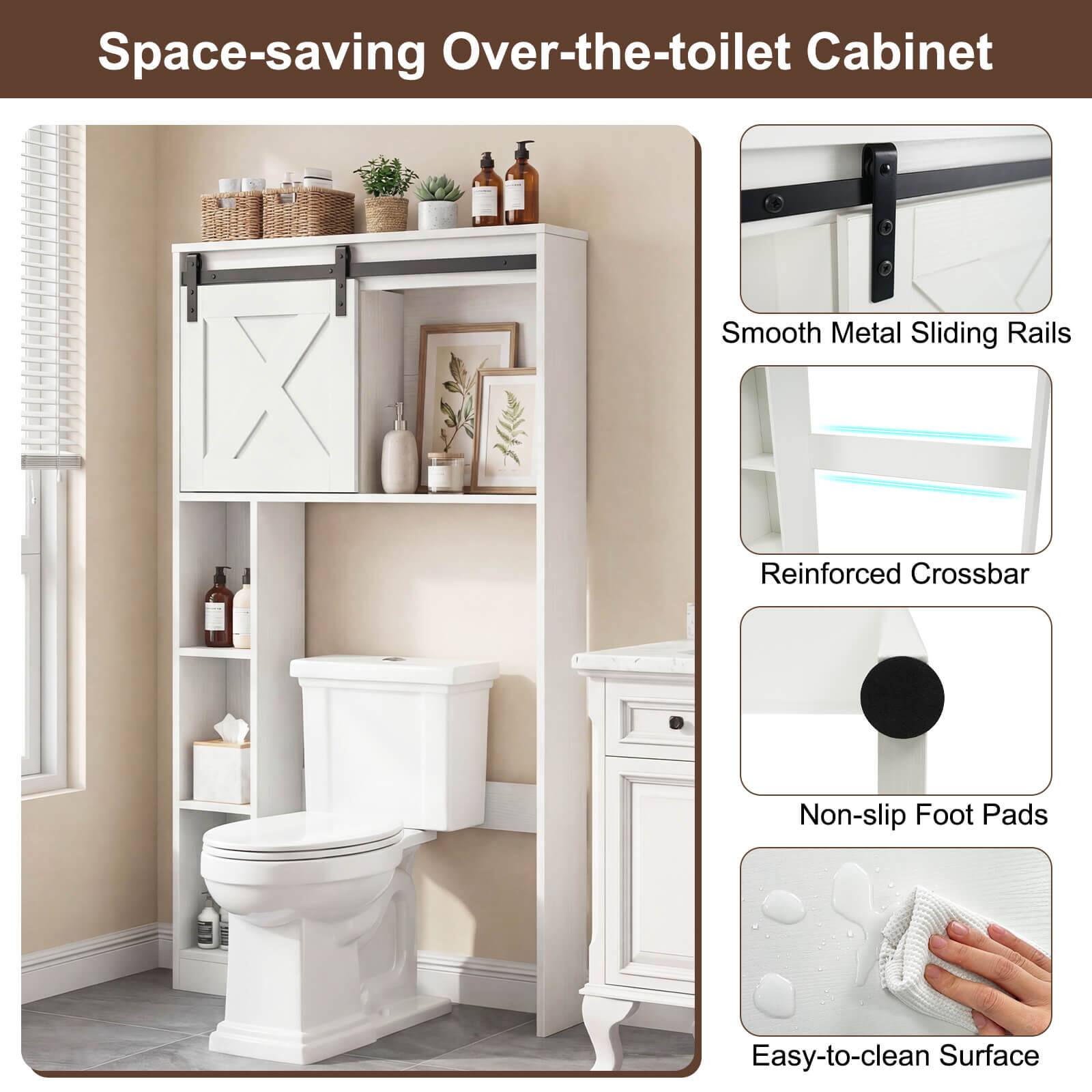 Space-saving Over-the-toilet Cabinet

- Smooth Metal Sliding Rails
- Reinforced Crossbar
- Non-slip Foot Pads
- Easy-to-clean Surface