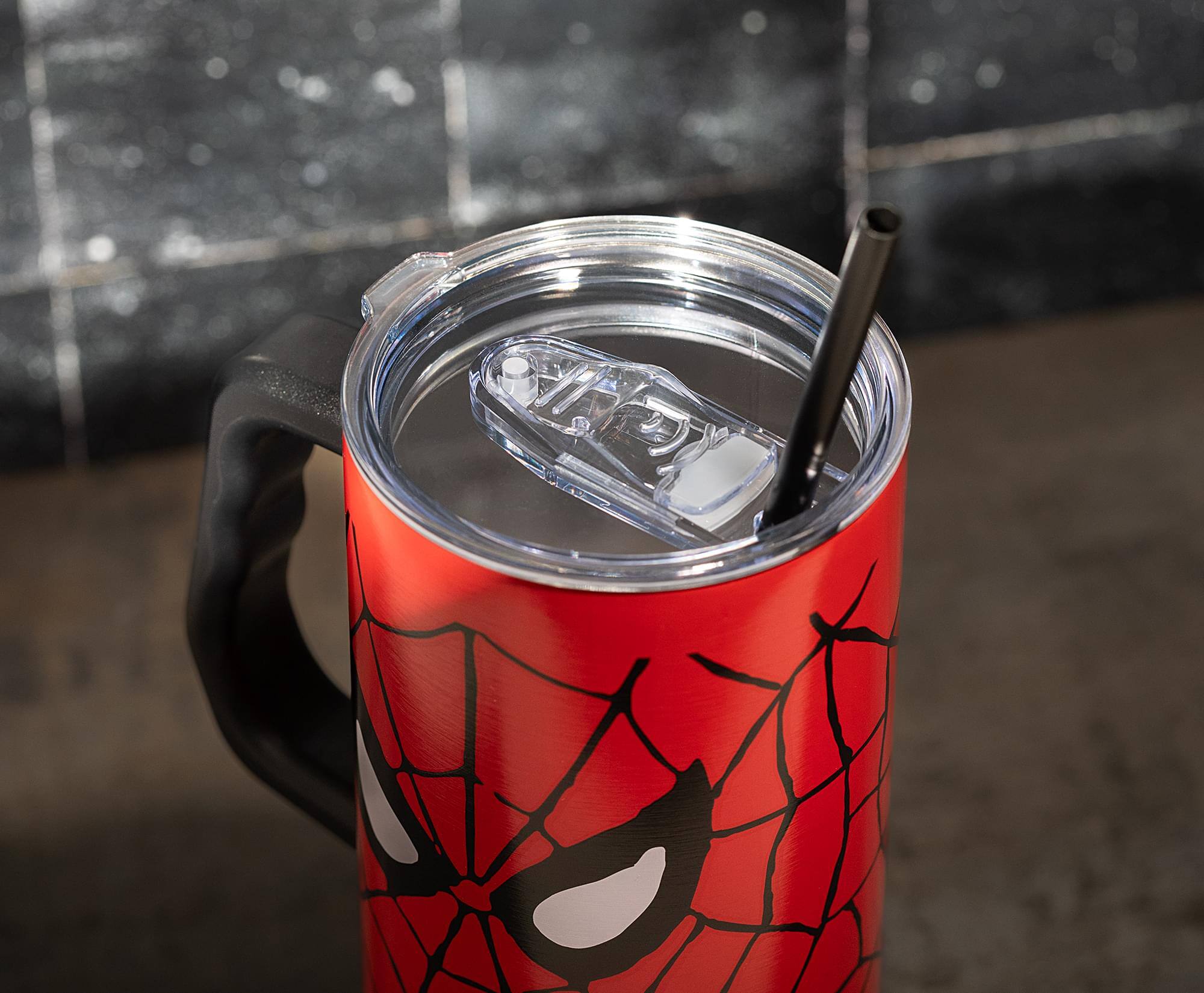 Alt View 4. Silver Buffalo - Marvel Spider-Man Face 40-Ounce Stainless Steel Tumbler With Handle - Multi-Colored.