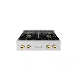 ZLINE - 30 in. Wide 4 Burner Autograph Paramount Built-In Gas Cooktop DuoPro and Gold Accents (PSRTZ-30-G) - Stainless Steel