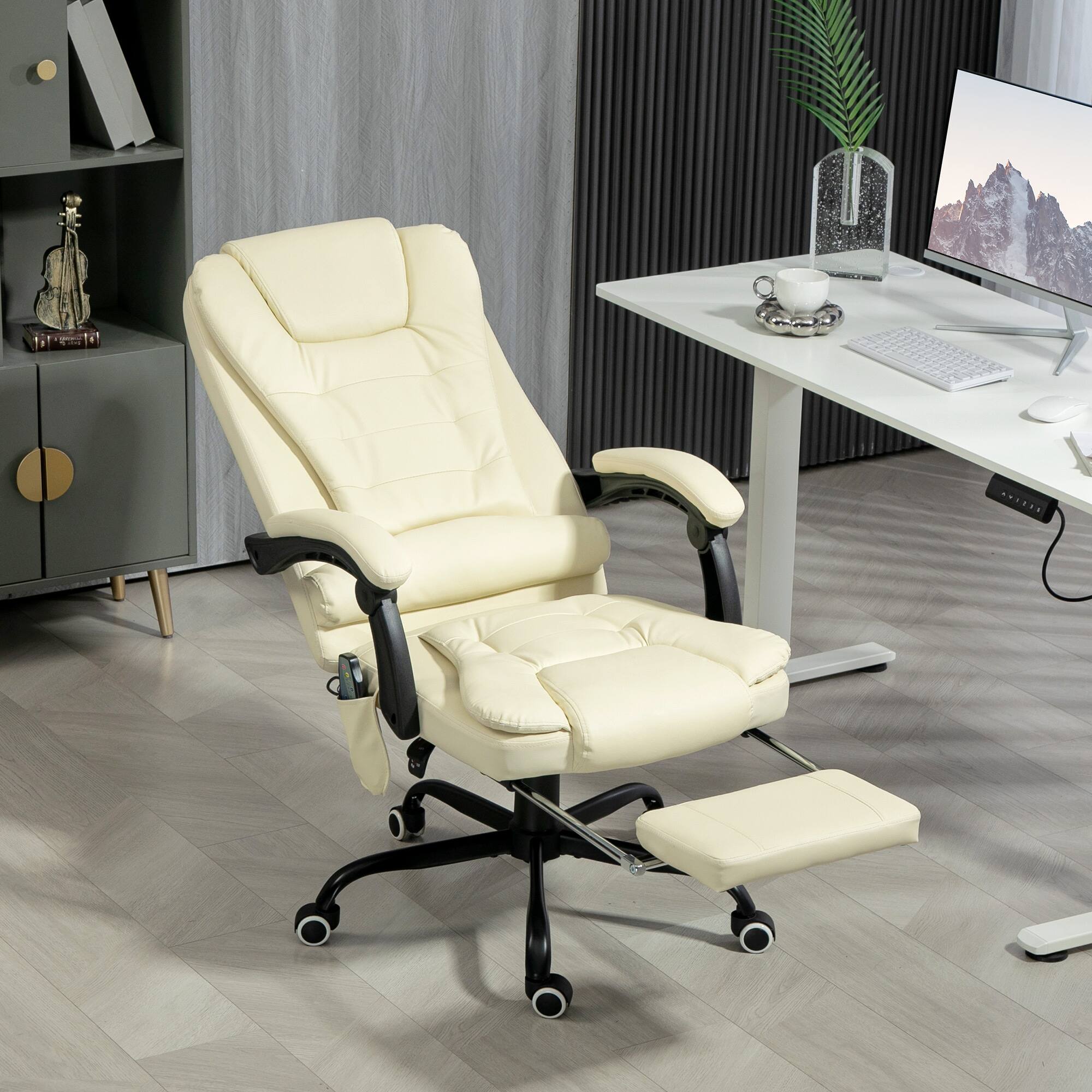 Alt View 1. Vinsetto - 7-Point Vibrating Massage Office Chair, High Back Computer Chair with Lumbar Support, Footrest, Reclining Back - Cream White.