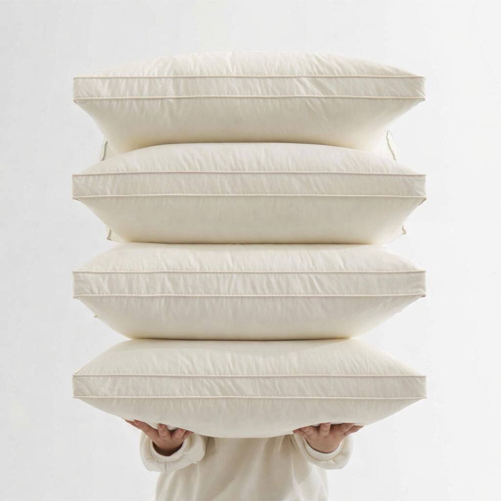 Alt View 1. Puredown - Puredown Set of 2 Organic Cotton Down Feather Bed Pillows Made in Germany, Gusset, King - Gusseted.