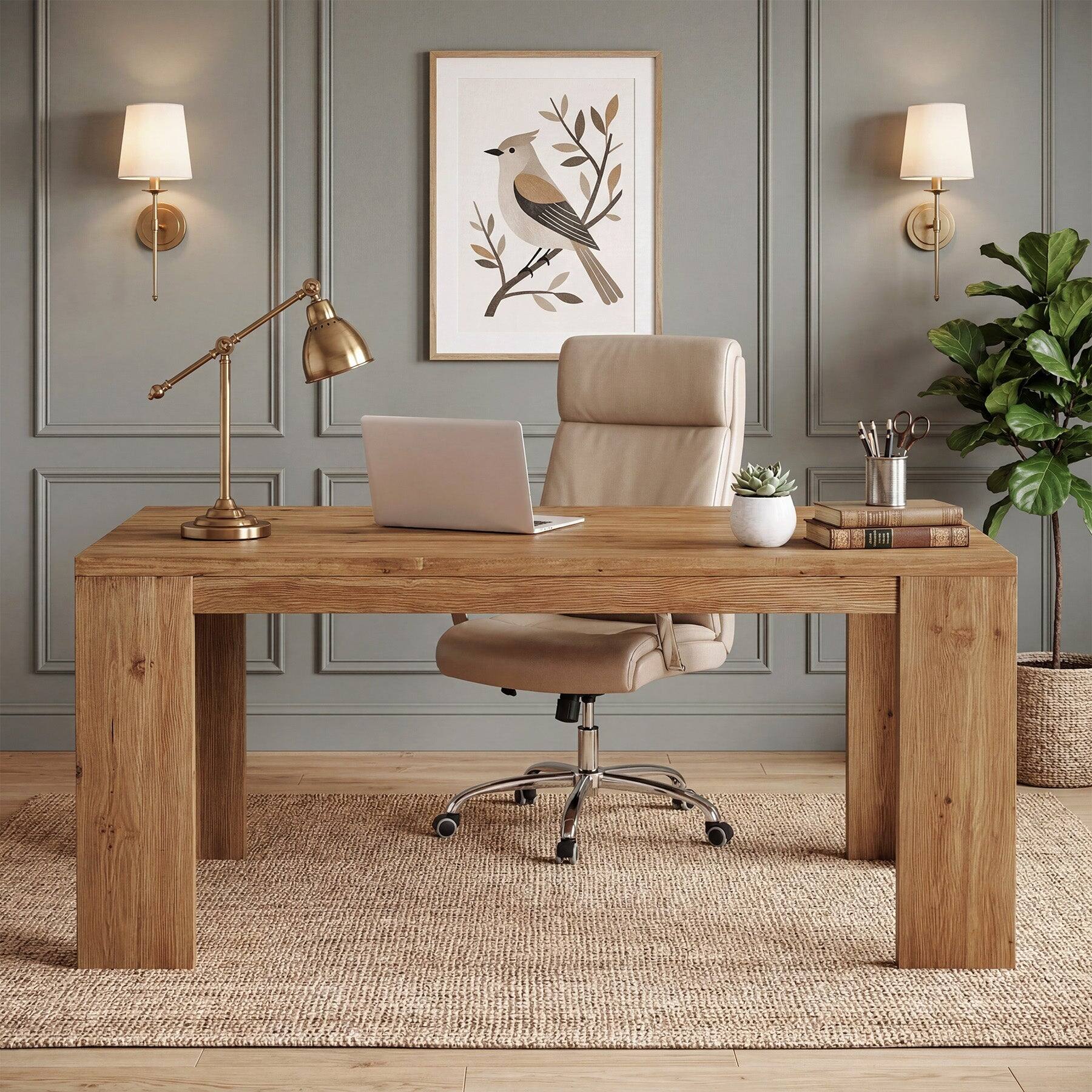Angle. Tribesigns - Office Executive Desk with Engineered Wood Construction, Rectangular Top, for Computer Work and Writing in Home Offices - Brown.