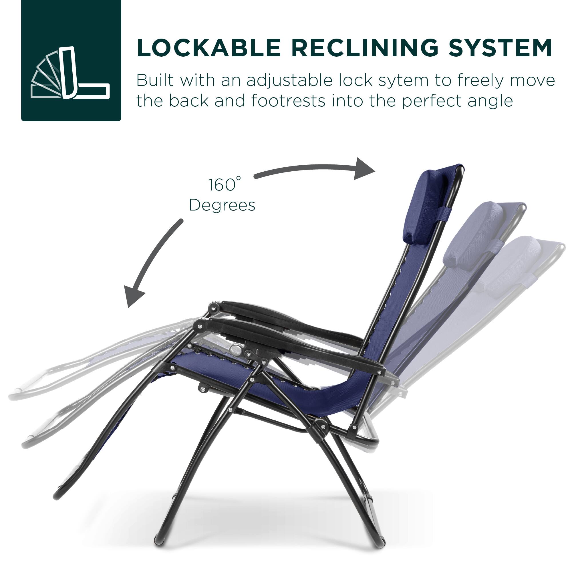LOCKABLE RECLINING SYSTEM  
Built with an adjustable lock system to freely move the back and footrests into the perfect angle  

160 Degrees