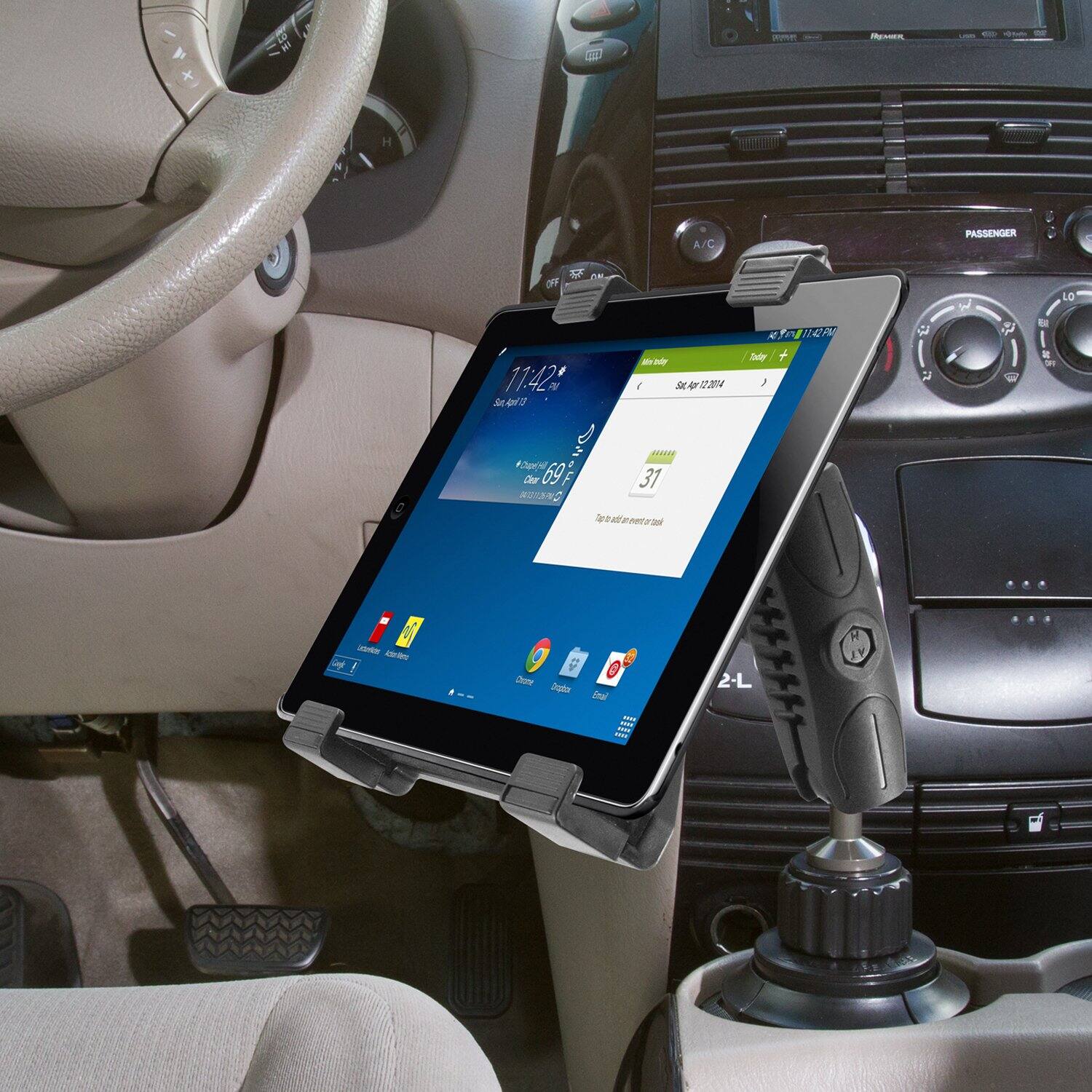 Sure, here is the corrected and grouped text from the image:

---

**MEN A/C PASSENGER**

**OFY LO 11:424**

**Mroly S12N 4n TUP Dalyr + J 7 W = - i i 13 Cer 69F 31**

**Spallzeeta - Ot Dun Pate 0 tnal 2-L -**

---

**Car Dashboard:**

- **Date:** Sat, Apr 12, 2024
- **Time:** 11:42
- **Temperature:** 69°F
- **Calendar:** 31
- **Message:** "No upcoming events today"
- **Icons:** Calendar, Email, Chrome, etc.

---

**Other Visible Text:**

- **PASSENGER**
- **2-L**

---