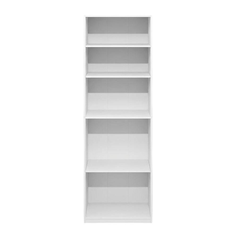 Back. FurniFact - White 5-Tier Adjustable Shelf Bookcase with Wooden Construction - White.