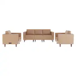 Flash Furniture - HERCULES Artemis 3 Piece Cognac LeatherSoft Sofa and 2 Chair Set, 8 AC Outlets/4 USB/4 USB-C Ports, Solid Wood Walnut Le - Brown