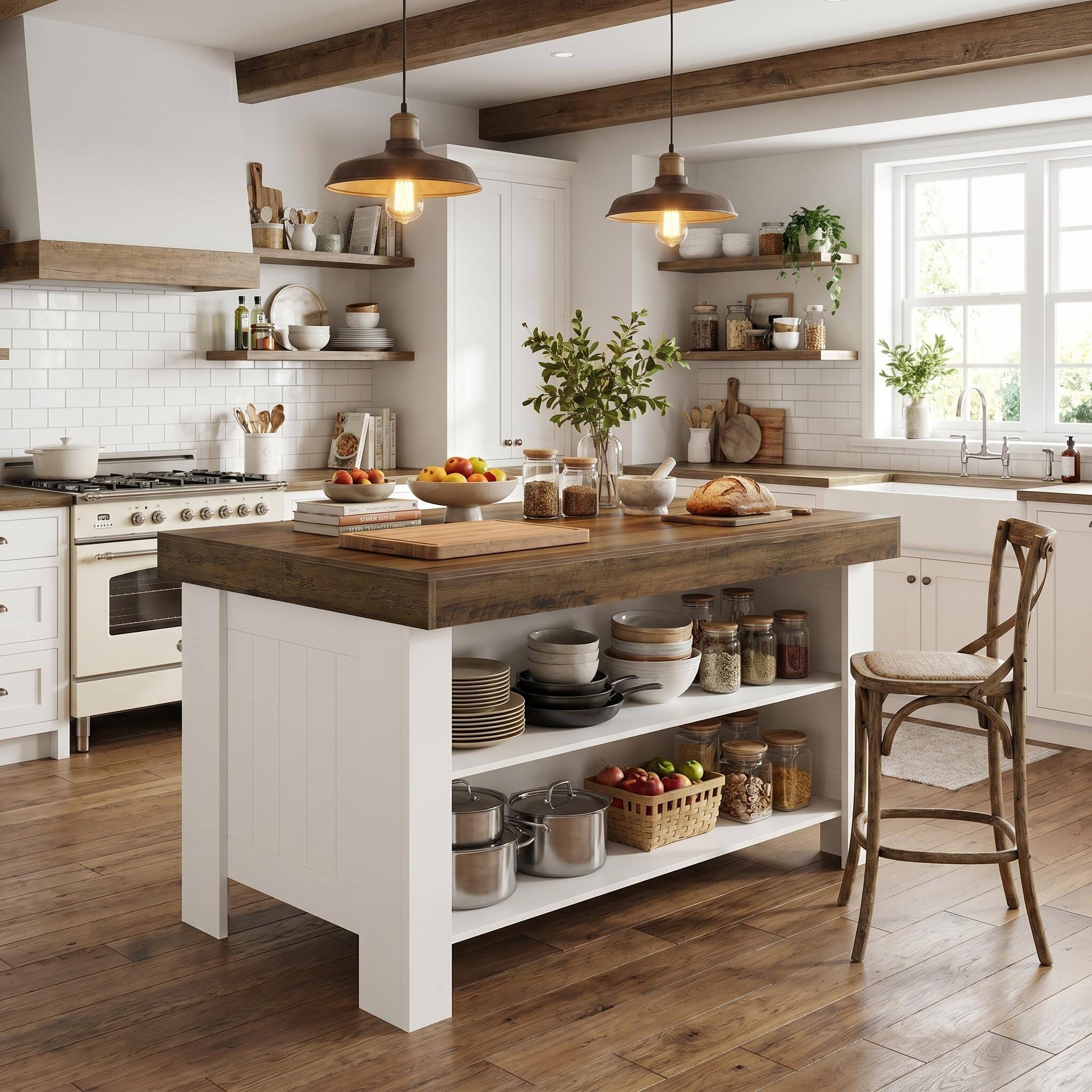 Alt View 2. Tribesigns - 55" Kitchen Island with Shelves and Seating - White.