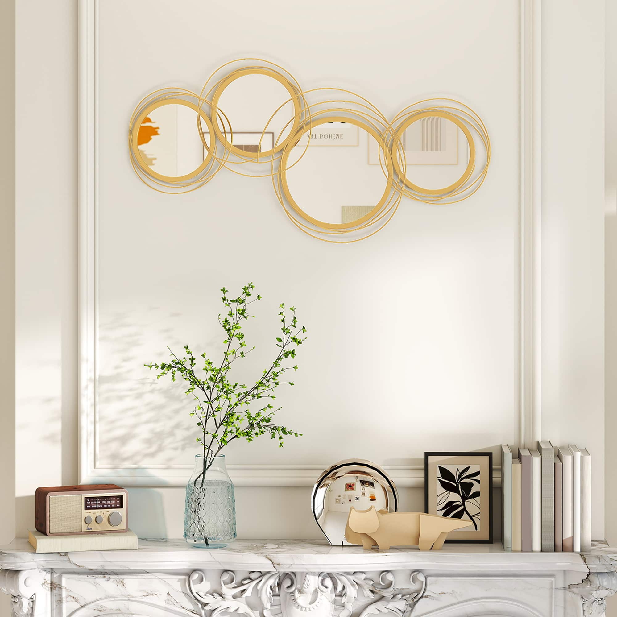 Homcom - Metal Wall Art: Mirror Sculpture Hanging Living/Dining Room - Gold Tone