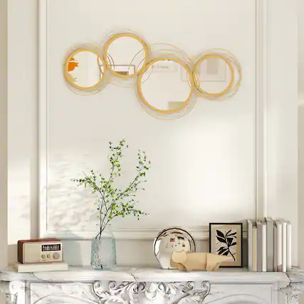 Front. Homcom - Metal Wall Art: Mirror Sculpture Hanging Living/Dining Room - Gold Tone.