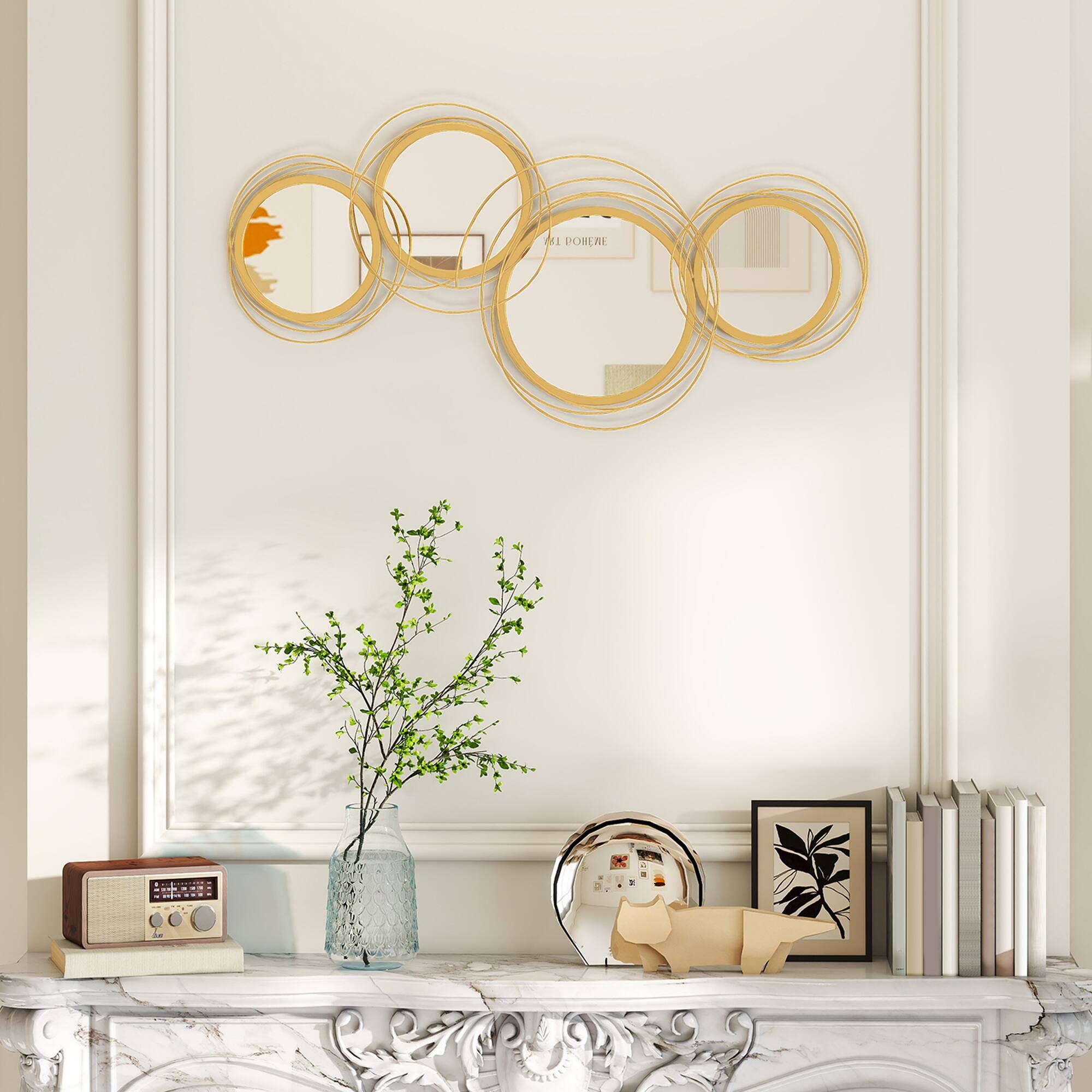 Front. Homcom - Metal Wall Art: Mirror Sculpture Hanging Living/Dining Room - Gold Tone.