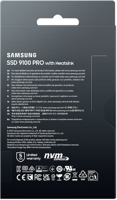 Samsung – 9100 PRO 4TB with Heatsink Internal SSD PCIe Gen 5x4 Samsung – 9100 PRO 4TB with Heatsink Internal SSD PCIe Gen 5x4