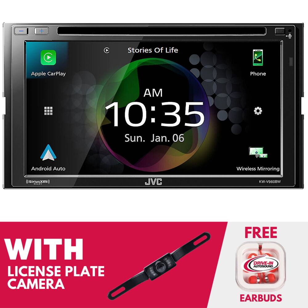 - Stories Of Life
- AM 10:35
- Sun. Jan. 06
- Apple CarPlay
- Android Auto
- Wireless Mirroring
- (SiriusXM) READY
- JVC KW-V960BW
- WITH LICENSE PLATE CAMERA
- FREE DRIVE-IN AUTOSOUND EARBUDS