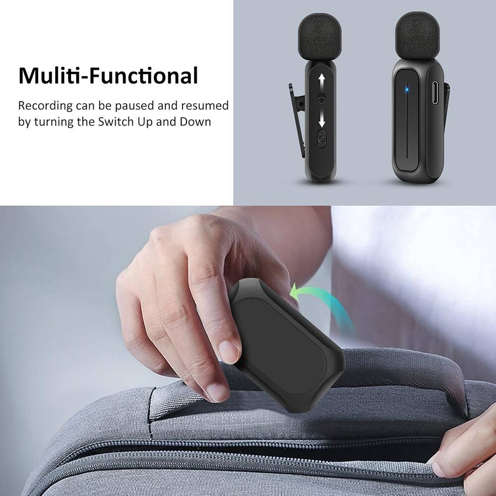 Alt View 2. MOSZAR LLC - Wireless Clip-On Microphone – Lapel Mic with 3-Mode Noise Reduction & Charging Case.