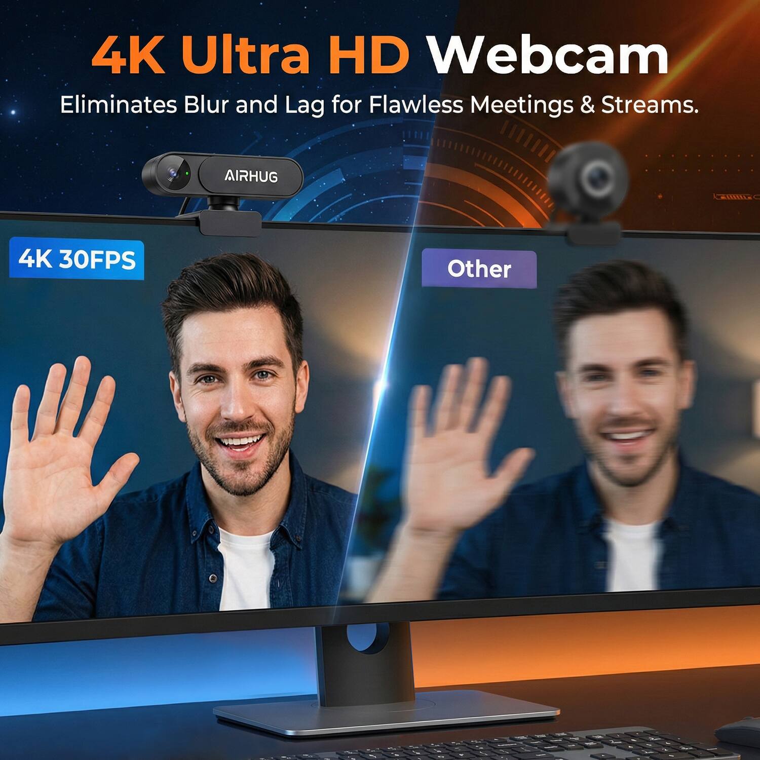 4K Ultra HD Webcam Eliminates Blur and Lag for Flawless Meetings & Streams.
AIRHUG
4K 30FPS
Other