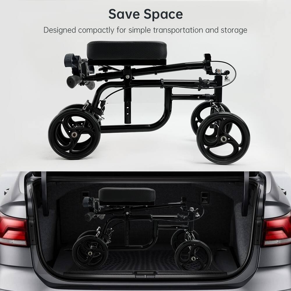 Back. Topteng - Foldable Steerable Knee Scooter For Ankle & Foot Injuries Portable Lightweight Leg Injury Scooter, PVC Frame for Adults - Black.