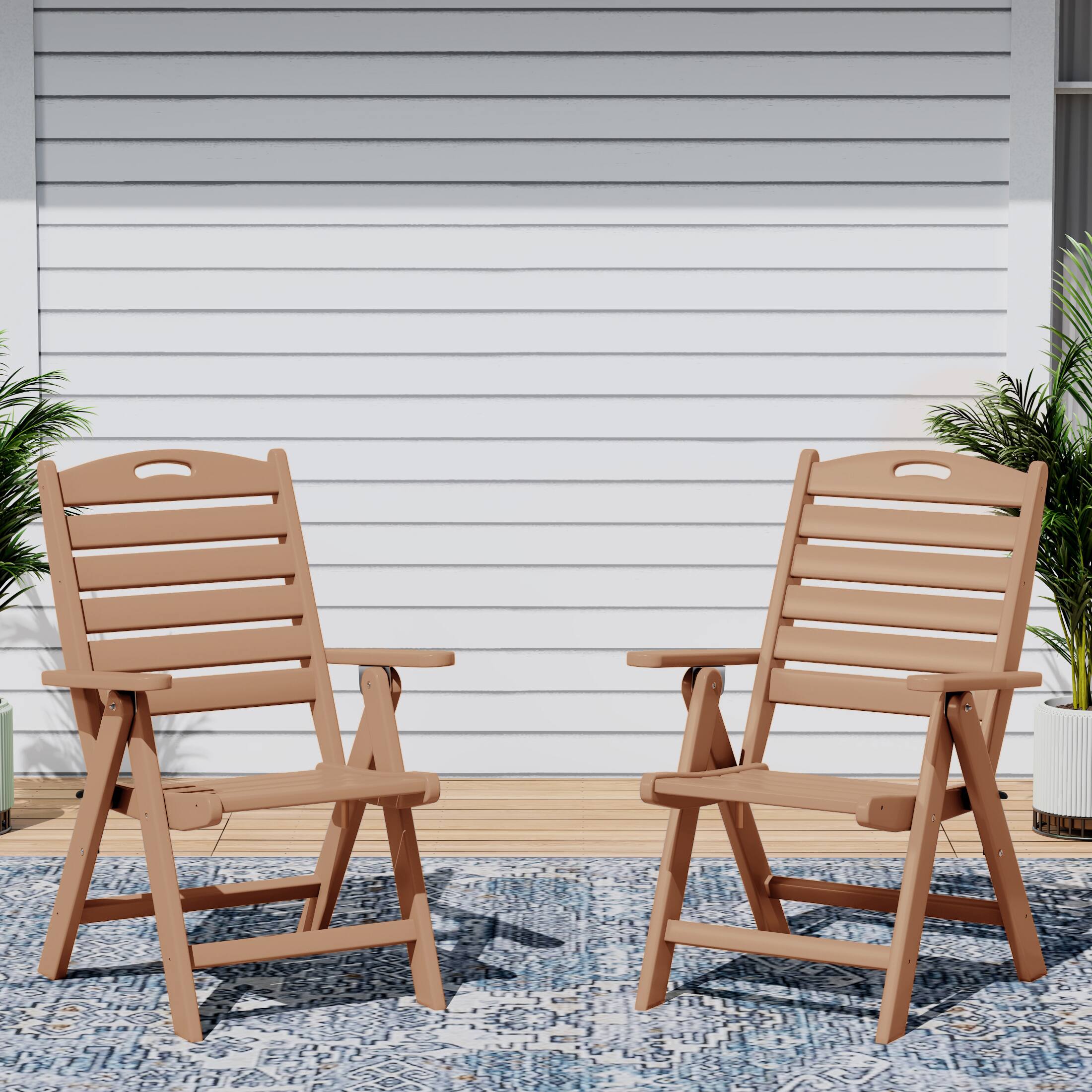 Angle. WestinTrends - WestinTrends Azura HDPE Adjustable Highback Folding Outdoor Patio Dining Chairs Set of 2 - Teak.