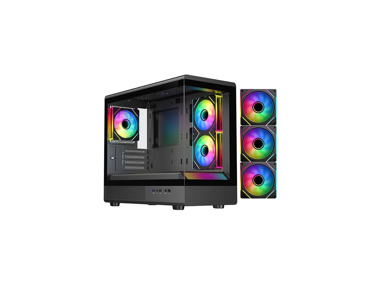 Angle. DIYPC - DIYPC ARGB-M1-BK USB3.0 Micro ATX Case w/ Tempered Glass & 3 ARGB Fans - Black.